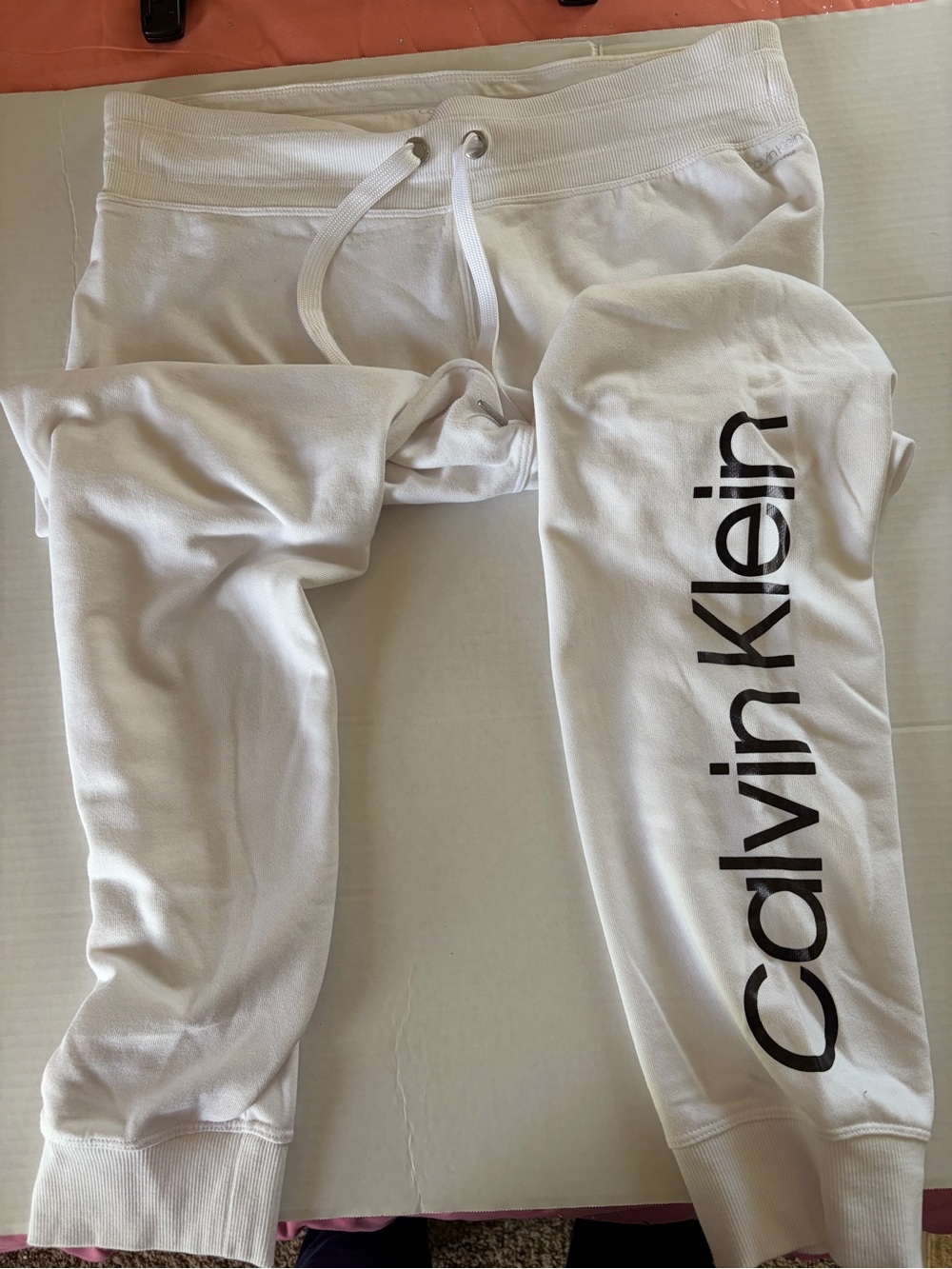 Calvin Klein White Logo Side-Print Jogger Sweatpants